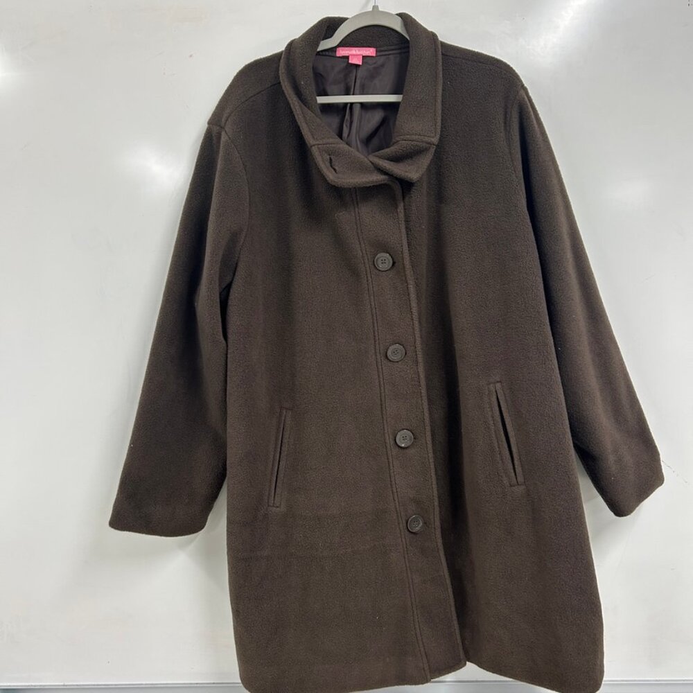 Woman Within Brown Fleece Swing Coat Walker Jacket Plus 2X Minimalist Cozy Warm